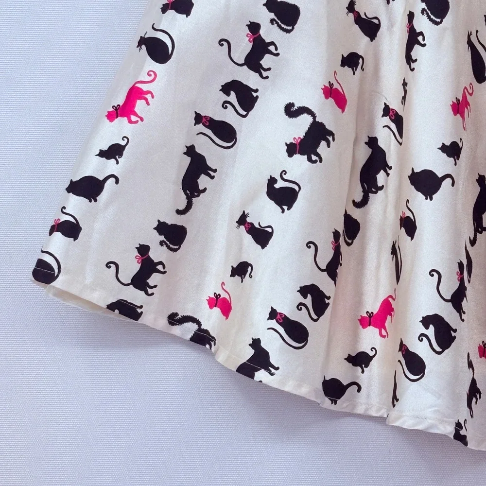Gymboree Cat Print Skirt Kids 8 Ivory Pink Black City Sidewalk Coquette Retro